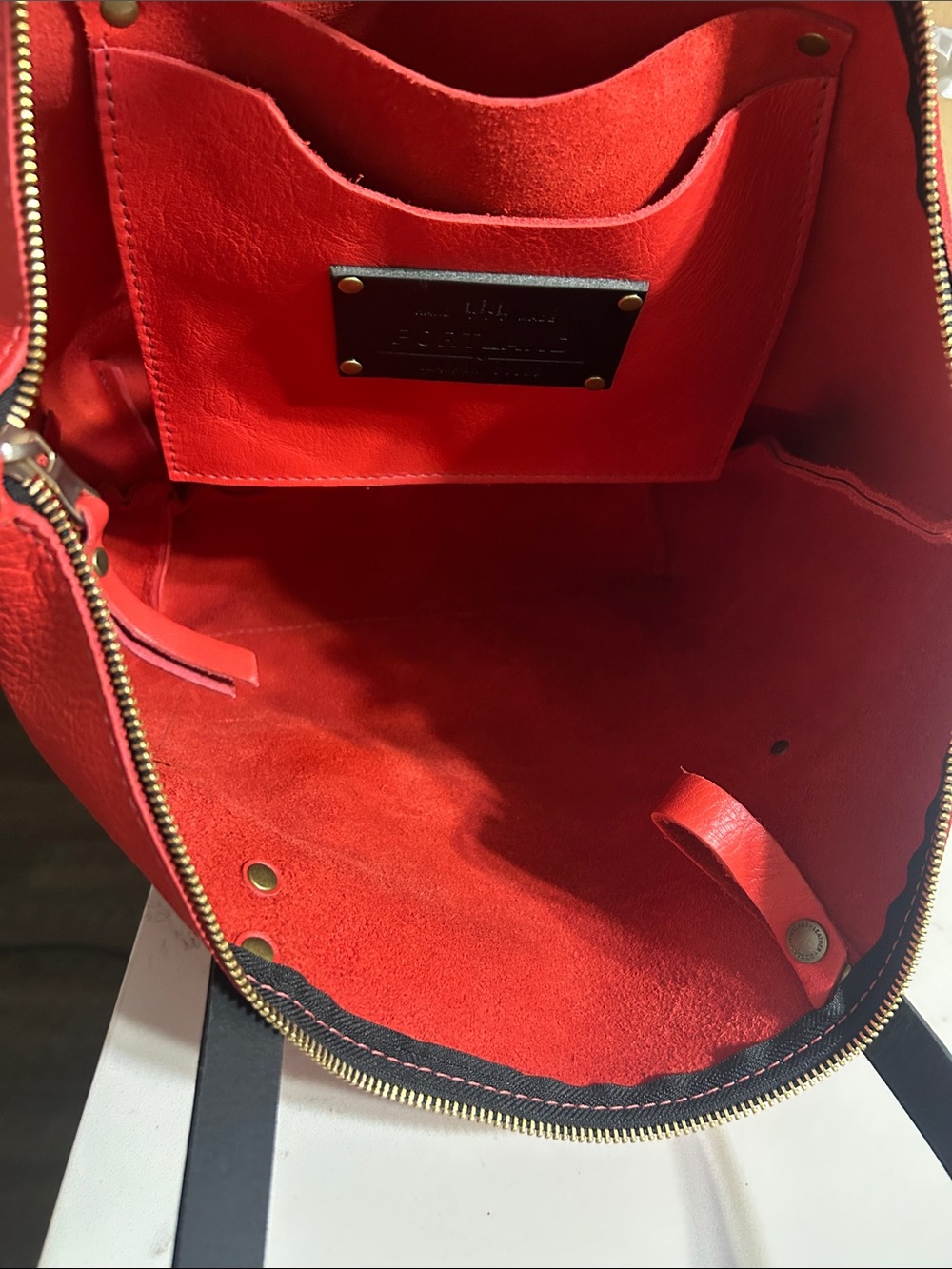 Bright Red Tote with Black Handles and Front Pocket - Picture 4 of 4